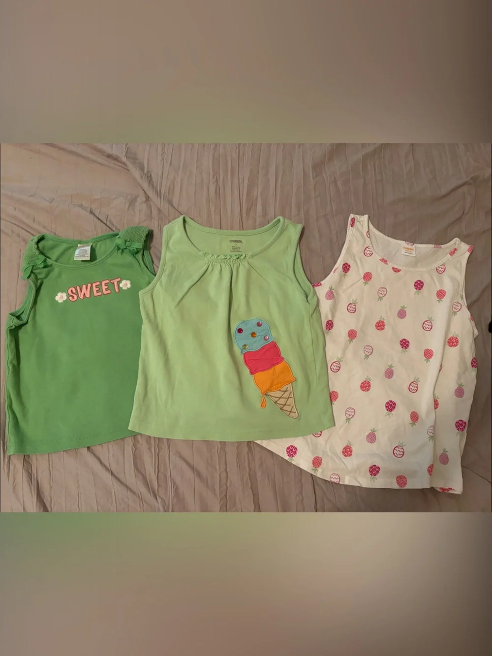 Gymboree Girls Tank Tops - Green, Mint & Cream Strawberry and Ice Cream Prints